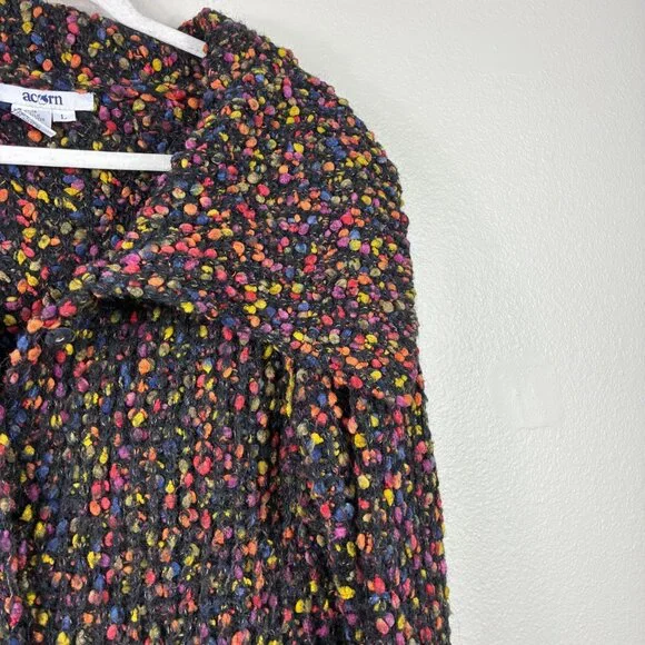 VTG 80s Acorn Shawl Collar Alpaca Mohair Multicolor Boucle Duster Cardi L Retro - Picture 4 of 6